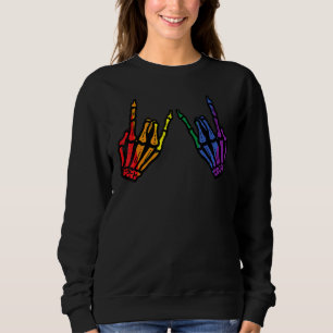 Gay Rocker Skeleton Hands Rainbow Pride Lgbt Rock  Sweatshirt