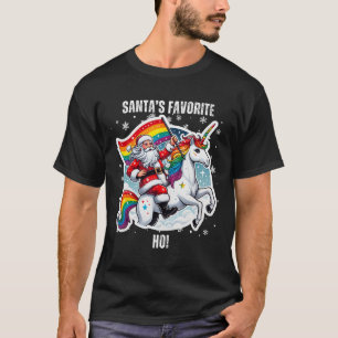 Gay Santa Riding Unicorn Favourite Ho Funny Lgbt C T-Shirt