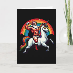 Gay Santa Riding Unicorn Show Muscles Funny Lgbt C Card