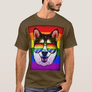 Gay Siberian Husky Dog LGBT Rainbow Pride Flag T-Shirt