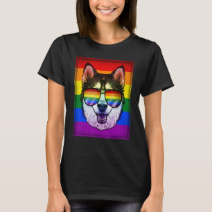 Gay Siberian Husky Dog Rainbow Lgbt Pride Flag Cut T-Shirt