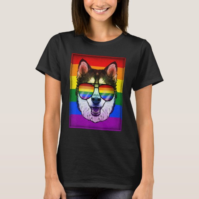 Gay Siberian Husky Dog Rainbow Lgbt Pride Flag Cut T-Shirt (Front)