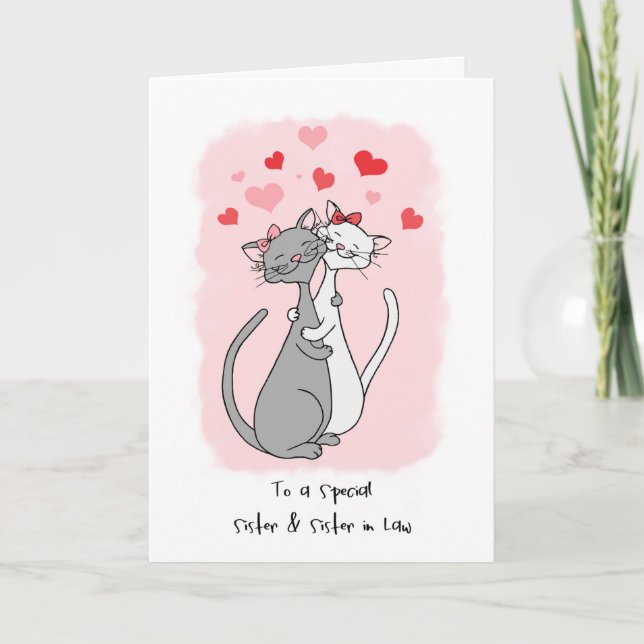 Gay Sister & Wife Valentines Cute Cats Card (Front)
