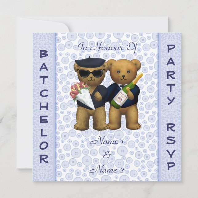 Gay Stag Party - Blue Teddy Bears invitation (Front)