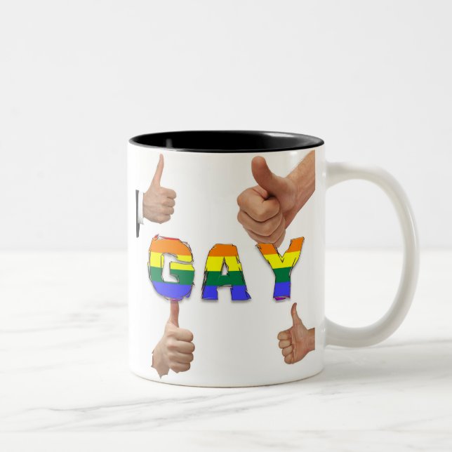 Gay Thumbs Up Two-Tone Coffee Mug (Right)