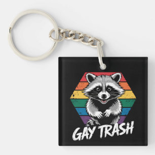 Gay Trash Racoon LGBTQ Pride Vintage Key Ring