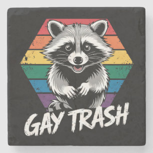 Gay Trash Racoon LGBTQ Pride Vintage Stone Coaster
