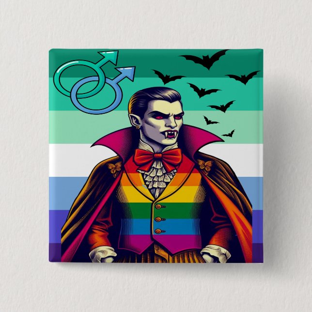 Gay Vampire In Rainbow Flag Clothing 15 Cm Square Badge (Front)