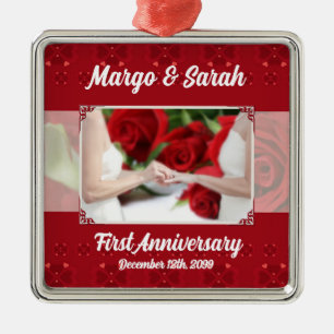 Gay Wedding 1st Anniversary Red Roses Metal Tree Decoration
