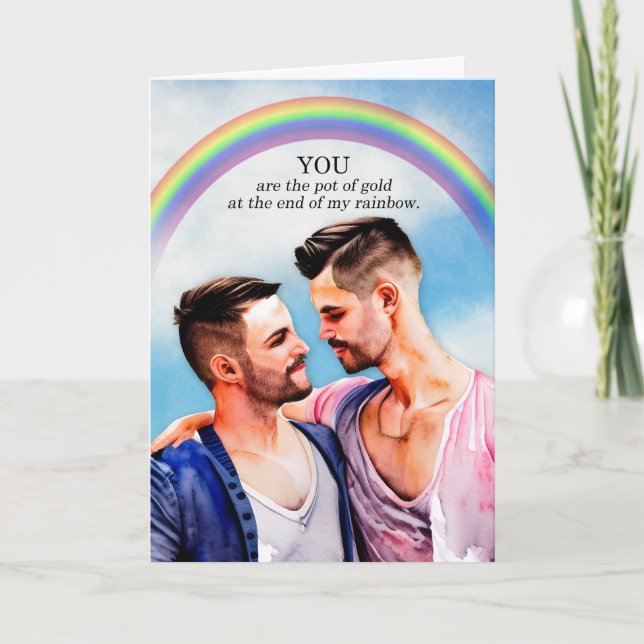 Gay Wedding Anniversary Pot of Gold Rainbow Card (Front)