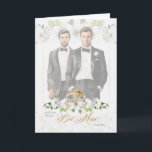 Gay Wedding Attendant Request Two Grooms Invitation<br><div class="desc">Two grooms in tuxes with two gold wedding bands and white flowers,  all with an elegant feel and text on the card front and inside is fully customisable by you to fit both you and the recipient of your Wedding Attendant Invitation to be your Best Maid.</div>
