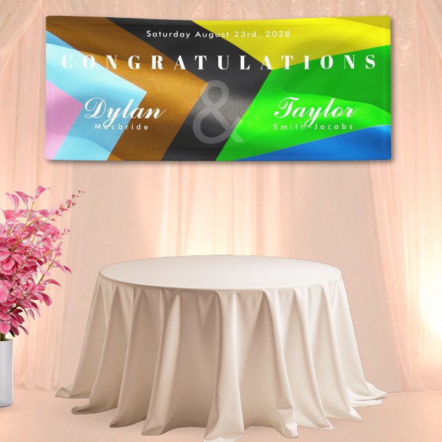 Gay Wedding Congratulations Pride Flag Typography Banner (Creator Uploaded)
