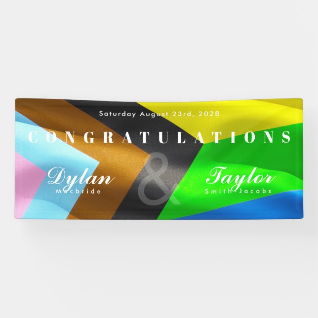 Gay Wedding Congratulations Pride Flag Typography Banner (Horizontal)