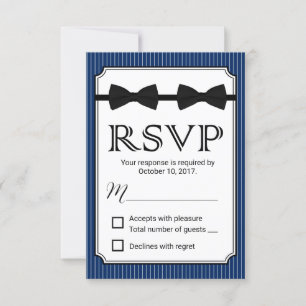 Gay Wedding Double Bow Ties Navy Blue RSVP Card