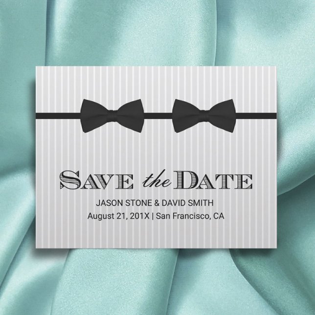 Gay Wedding Double Bow Ties Save the Date Announcement Postcard (Creator Uploaded)