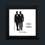 Gay Wedding Grooms with Names and Date Gift Box<br><div class="desc">High fashion and tuxedo wearing grooms with names and date</div>