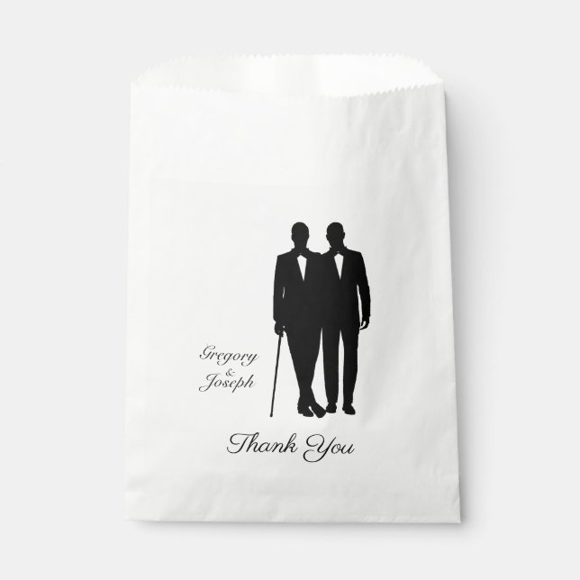 Gay Wedding Grooms with Names Thank You Favour Bags (Front)
