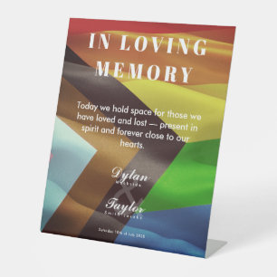 Gay Wedding In Loving Memory Vintage Pride Flag Pedestal Sign