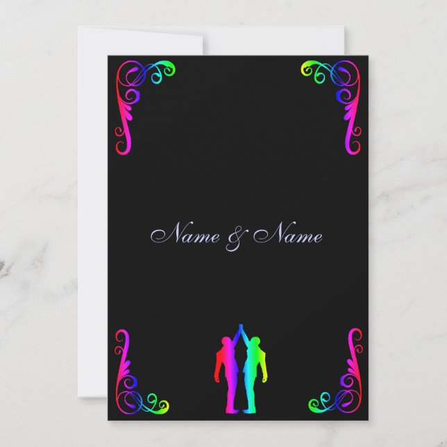 Gay Wedding Invitation - Rainbow Groom and Groom (Front)