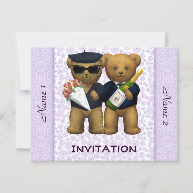 Gay Wedding - Invitation - Teddy Bears lilac (Front)