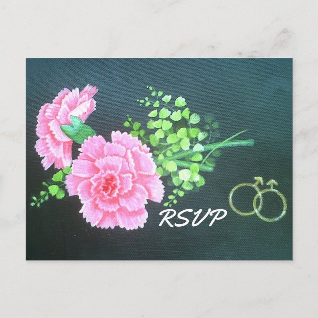 Gay Wedding Pink Carnations Personalised RSVP Invitation Postcard (Front)