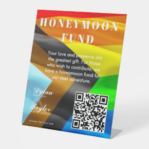 Gay Wedding Pride Flag Honeymoon Fund Pedestal Sign