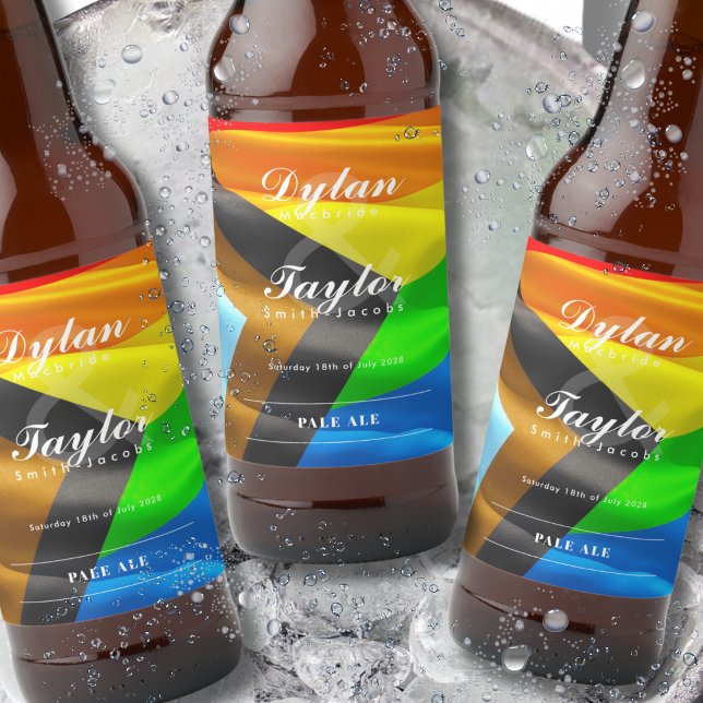 Gay Wedding Pride Flag Typography Beer Label (Creator Uploaded)