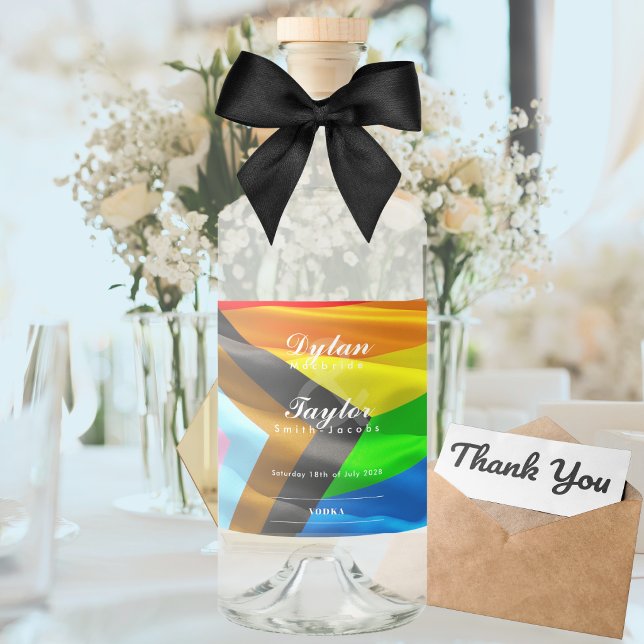 Gay Wedding Pride Flag Typography Liquor Bottle Label (Creator Uploaded)