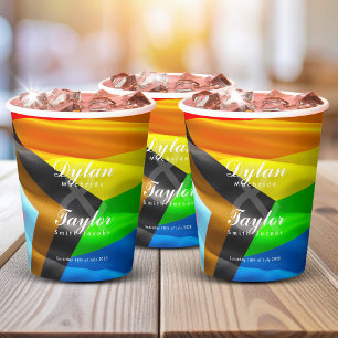 Gay Wedding Pride Flag Typography Paper Cups