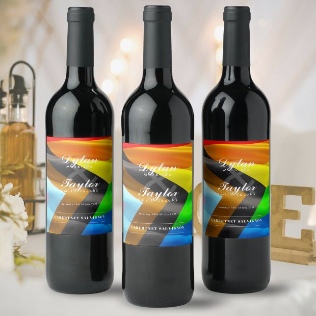 Gay Wedding Pride Flag Typography Wine Label (Creator Uploaded)