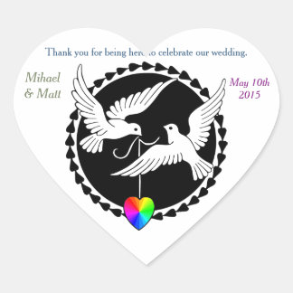 Gay Wedding Rainbow Heart Love Doves Heart Sticker