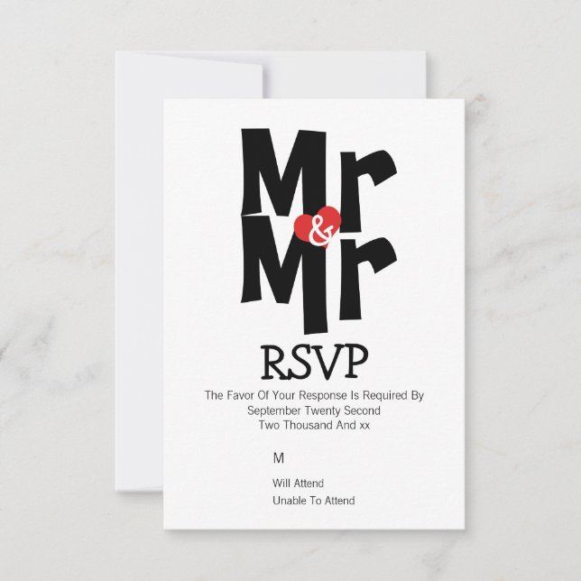 Gay Wedding RSVP Bold Mr and Mr Personalised Card (Front)