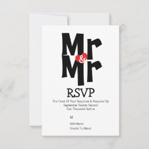 Gay Wedding RSVP Bold Mr and Mr Personalised Card