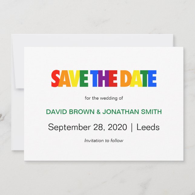 Gay Wedding Save the Date Rainbow Flag Colours (Front)