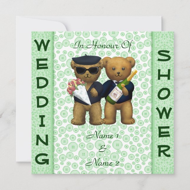 Gay Wedding shower Apple Teddy Bears invitation (Front)