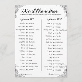 Gay Wedding Shower Game, Would He Rather Invitation