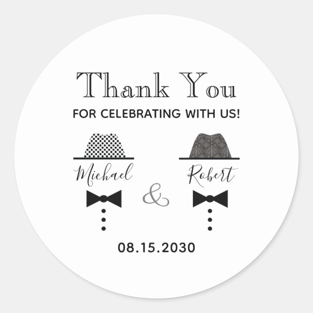 Gay Wedding Thank You Favour Classic Round Sticker (Front)