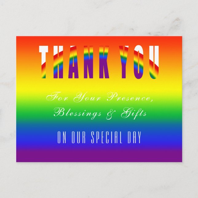 Gay Wedding Thank You LGBT Gay Pride Party Postcard (Front)