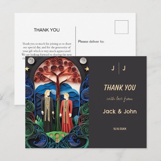  Gay Wedding Thank You  Postcard (Front/Back)