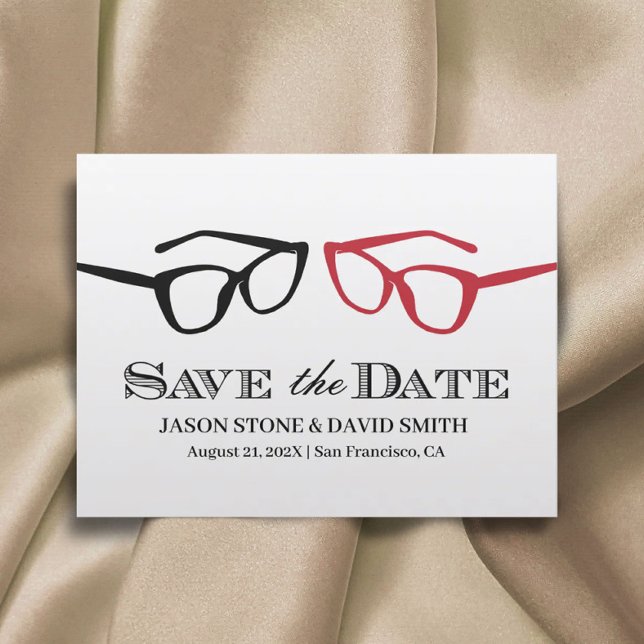 Gay Wedding Two Glasses Minimalist Save the Date Announcement Postcard (Creator Uploaded)