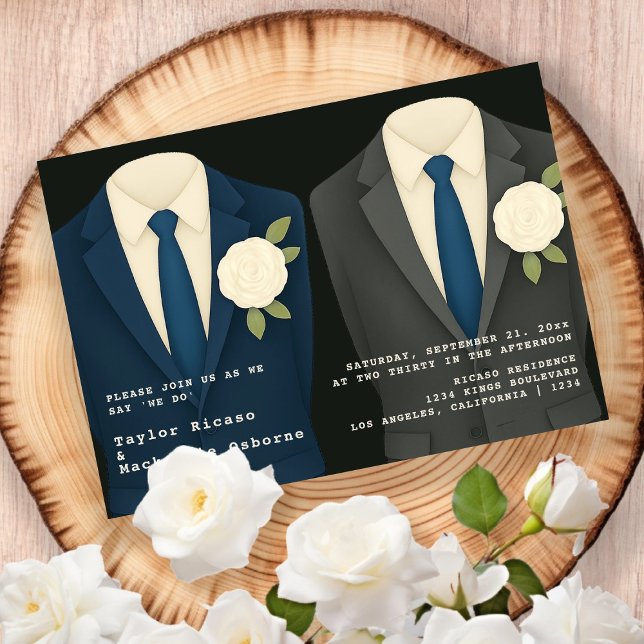 Gay Wedding Two Grooms in Suits and Ties Invitation (Gay Wedding Two Grooms in Suits and Ties Invitation by Ricaso. Exclusive to Zazzle. Same sex wedding)