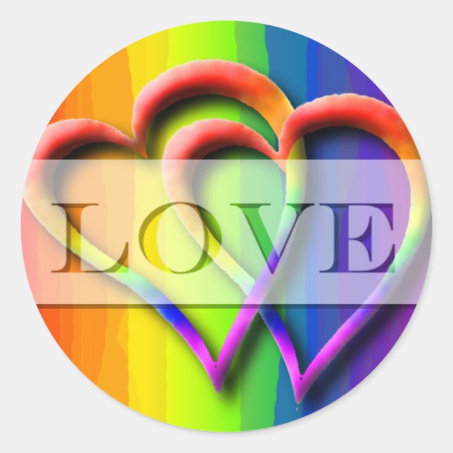 Gay Wedding Two Hearts Love Invite RSVP Save Date Classic Round Sticker (Front)