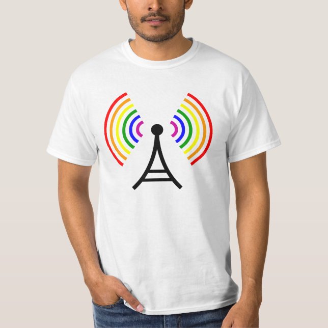 Gay WiFi Rainbow Signal Antenna T-Shirt (Front)