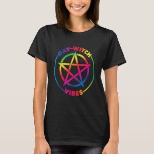 Gay Witch Vibes with Pride Colours in a Pentacle W T-Shirt