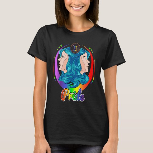 Gay Zodiac LGBTQ Zodiac Sign Gemini Rainbow Pride T-Shirt (Front)