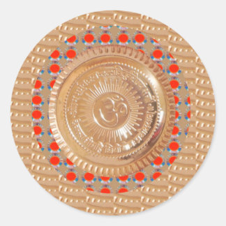 GAYATRI Mantra n OmMantra Symbol Embossed GOLD Classic Round Sticker