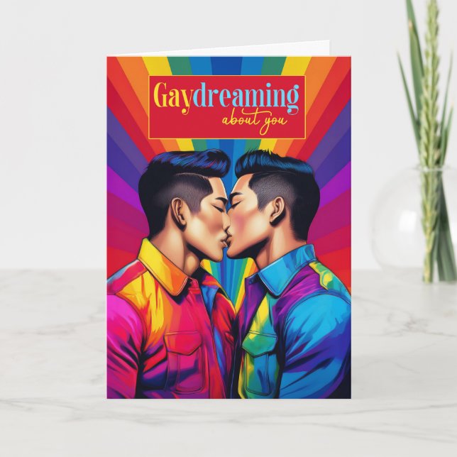 Gaydreaming Asian American Gay Couple Rainbow Love Card (Front)
