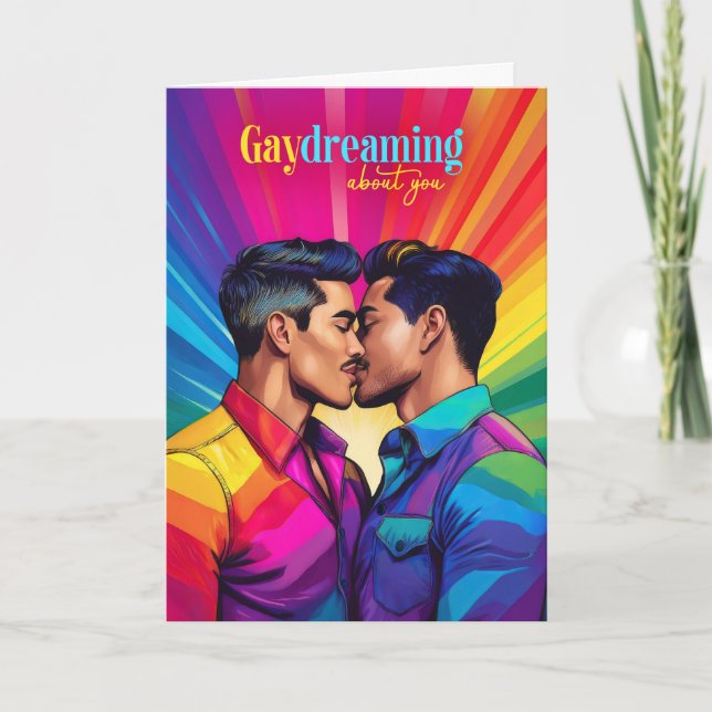 Gaydreaming Latin American Gay Couple Rainbow Love Card (Front)