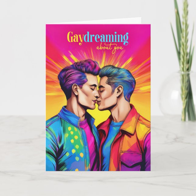 Gaydreaming Male Couple Rainbow Love Card (Front)
