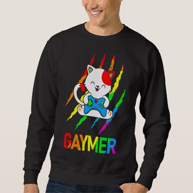 Gaymer Lgbt Cat Pride  Rainbow Video Game Sweatshirt (Front)